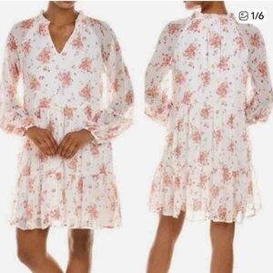 Vince Camuto White Floral Tiered Mini Dress